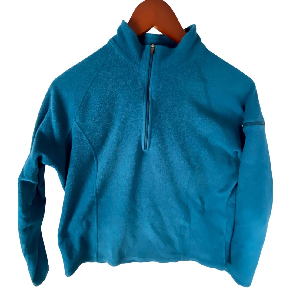 LL Bean Sweater Womens Large Blue Knit Fleece Lined Casual Long Sleeve 1/4 Zip